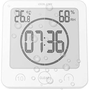 BALDR防水時計 デジタル 温湿度計 防水とけいLCD大画面 シャワー時計 温度 湿度計 デジタル 液晶 吸盤 壁掛け 時計防水置き時計 お風呂 防