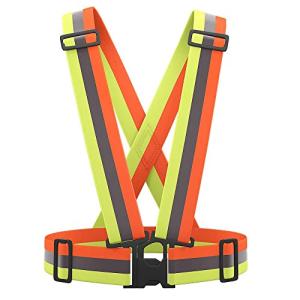 Augsion 安全ベスト レッグバンド SET 反射ベスト 高弾力ベルト 高視認性 安全バンド 蛍光ベルト 交通警備 ジョキング 自転車 バイク 夜