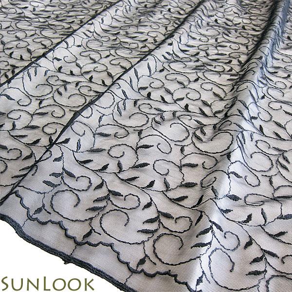 10cm単位販売 幅広 繊細リーフ柄チュールレース 巾約118cm 黒 ブラック rb31450