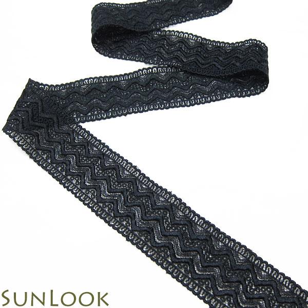 10cm単位販売 ゆうパケット可 巾約3.5cm 幾何学波柄の両端スカラチュールレース 黒 TB44