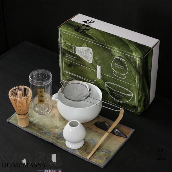 日本茶セット 7点セット 抹茶泡立て器セット 初心者茶道セット 抹茶椀 注ぎ口付き 竹製抹茶泡立て器...