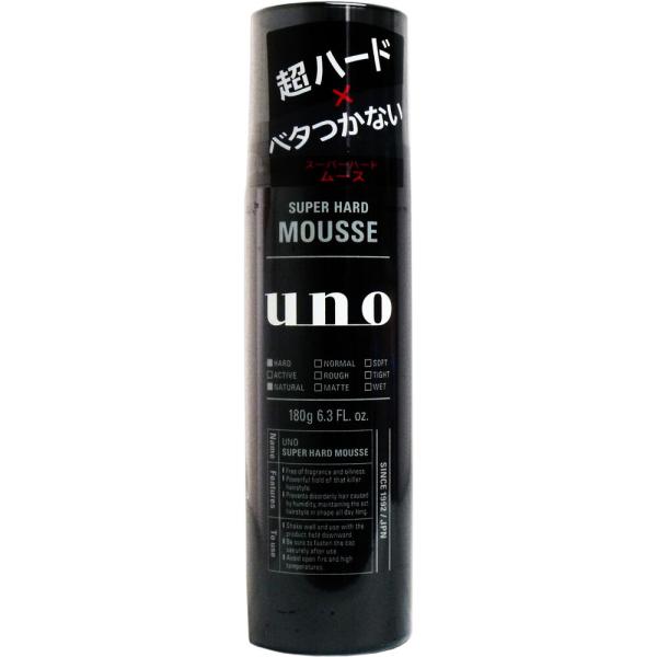 ムース 髪 ワックス 整髪料 メンズ UNO ウーノ スーパーハードムース 180g (K)