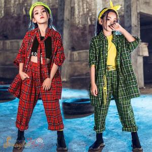 キッズ ダンス衣装 セットアップ キッズ ダンス衣装 ヒップホップ HIPHOP タンクトップ 子供服 長袖 チェック柄  女の子 チアガール 練習着 演出服｜sunnyrise