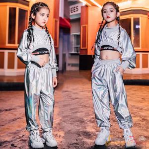 キッズ ダンス衣装 セットアップ ヒップホップ HIPHOP 長袖 シルバー トップス ズボン  女の子 チア ガールズ 子供服 ステージ衣装 練習着 体操服　演出服｜sunnyrise