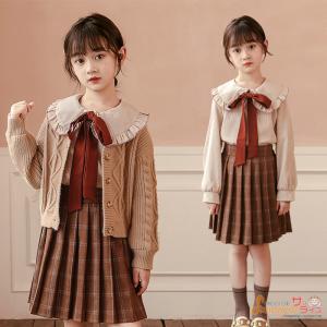 子供服 セットアップ キッズ 女の子 春秋新作 長袖シャツ チェック柄 スカート ニットジャケット 3点セット 子供ジャージ フォーマル スーツ  通園 通学｜sunnyrise