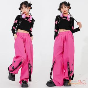 k-pop衣装 キッズ ダンス衣装 女の子 ヒップホップ チアガールズ ダンス 黒 ピンク トップス へそ出し ジャズダンス ステージ衣装 練習着 体操服 送料無料｜sunnyrise