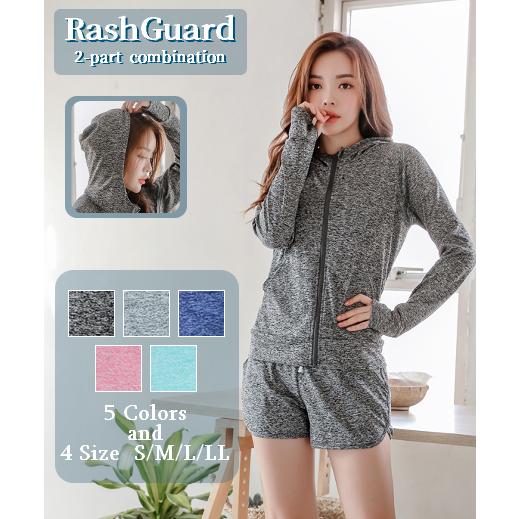 UVカットラッシュガード 2点セット レディース  ショートパンツ 上下 体型カバー UVカット 紫...