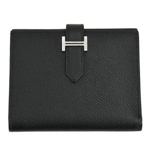 エルメス HERMES ベアンコンパクト 二つ折り財布 エプソン ノワール ブラック 黒 X刻印 シルバー金具 ミニ財布 ウォレット 中古