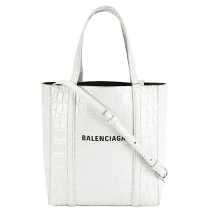 バレンシアガ BALENCIAGA エブリデイ トート XXS 2wayハンドバッグ 551815 クロコ型押し レザー ホワイト 白 シルバー金具 ショルダー ミニトート 中古