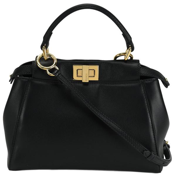 フェンディ FENDI ピーカブー ハンドバッグ レディース 2way レザー ゴールド金具 ブラッ...