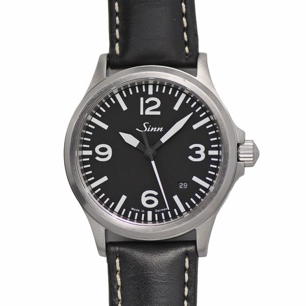 ジン Sinn パイロットウォッチ メンズ 200m防水 ドイツ製 SS/レザー ブラック 黒文字盤...