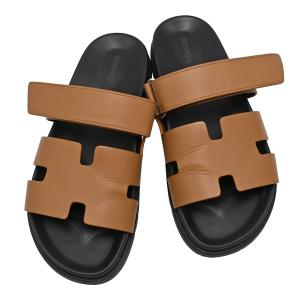エルメス HERMES シプレ サンダル ベルクロ ストラップ Hロゴ スライドサンダル シューズ レザー ブラウン ブラック 黒 サイズ41