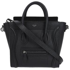 CELINE ブラック ロゴハンドバッグ CELINE（セリーヌ） 極 美品 希少品 ラゲージ マイクロショッパー ロゴ