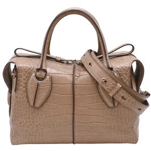 トッズ TOD'S Dスタイリング 2way ハンドバッグ ショルダーバッグ レディース クロコ型押し レザー ピンク ベージュ シルバー金具