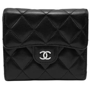 シャネル　マトラッセ　三つ折り長財布　黒　ラムスキン　バイカラー　正規品 CHANEL（シャネル） 財布 レディース ブランド 三つ折り財布