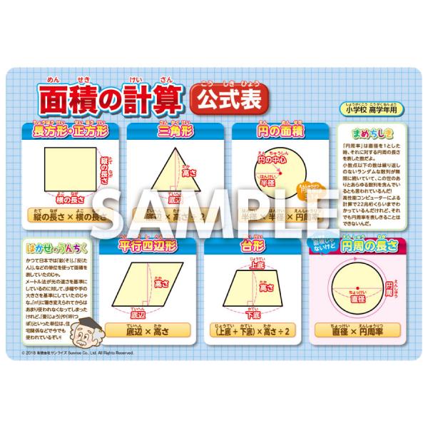 お風呂ポスター「面積の計算 公式表」　小学生　算数　おふろ　ポスター　ステッカー　A3判　カラー　片...