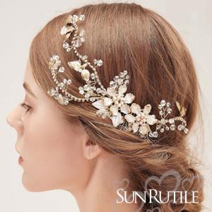 ウエディング ヘッドドレス ブライダル ヘアアクセサリー 髪飾り ヘッドピース  花 フラワー ラインストーン 華やか ヘッドアクセサリー