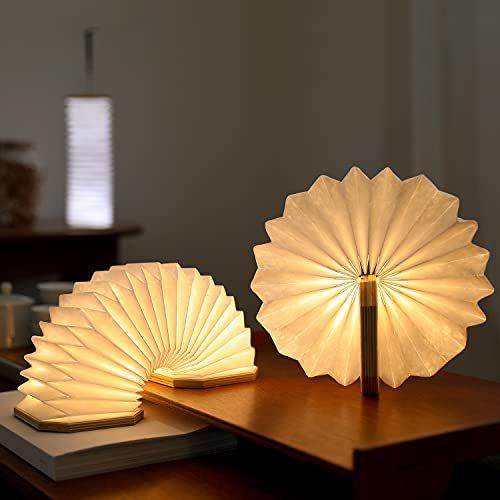 mooas アコーディオン式 LED 充電式 常夜灯 木製本型ランプ 木製ランプ 木製ブック型ライト...