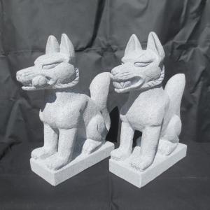 きつね キツネ 一対 10寸 お稲荷 お狐様 置物 石 御影石 : 石材店