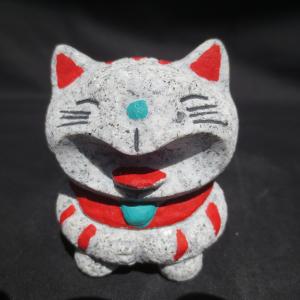 御影石　猫　置物　招き猫 招き猫 置物 御影石 招福 NK10 ねこ ネコ 猫 Cat 両手を挙げた