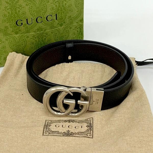 GUCCI グッチ ベルト ダブルG リバーシブル レザーベルト GG ロゴ バックル メンズ  ブ...