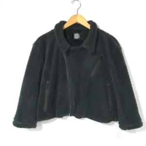 PORTER CLASSIC フリース ライダース ジャケット ワイドシルエット ショート丈 古着 羽織り サイズ2 M相当 ブラック ポータークラシック アウター A12366◆