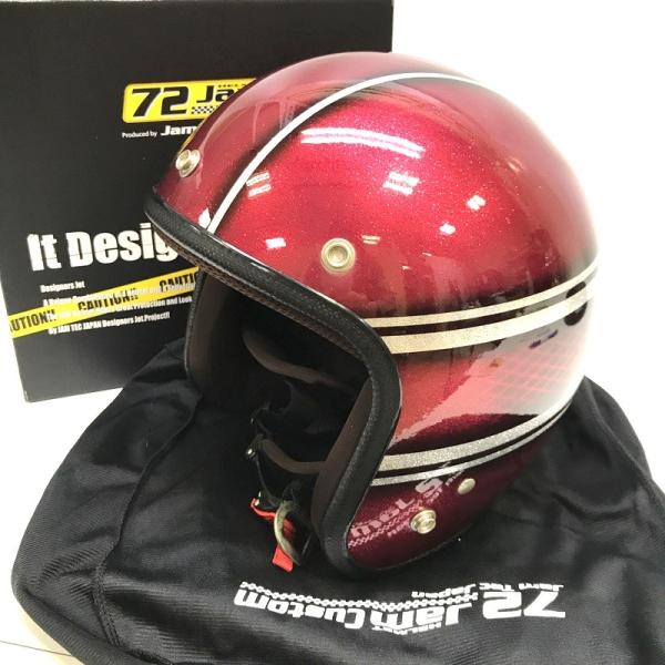 72JAM VNT-05 JOHNNY デザイナーズジェットヘルメット オートバイ レッドシルバーフ...