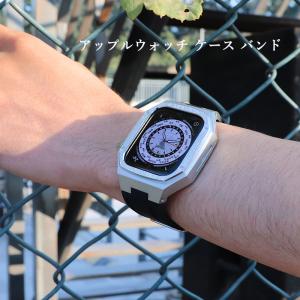 アップルウォッチ ケース バンド Apple Watch 高級 替え ベルト カバー メンズ 高品質 高耐久 金属＋ラバー 金属製 Apple Watch 高級 44mm 45mm 一体型｜suntaro