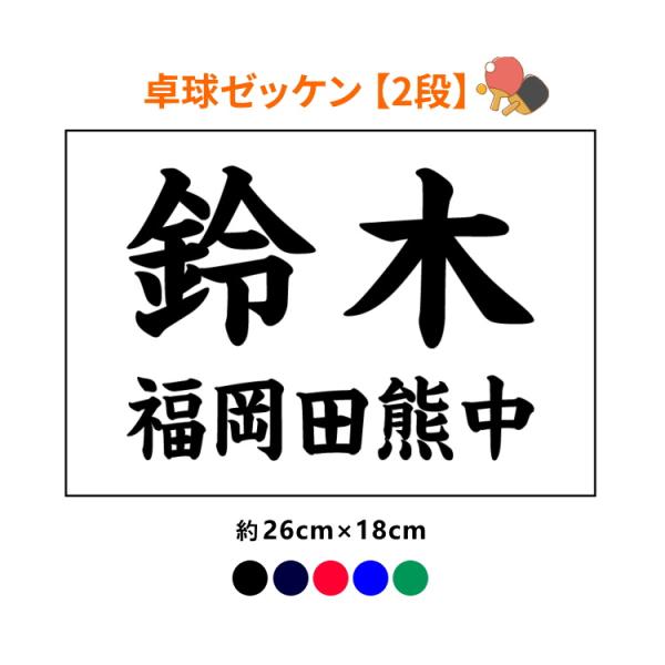 卓球 ゼッケン 2段 書体・色が選べる 26×18cm