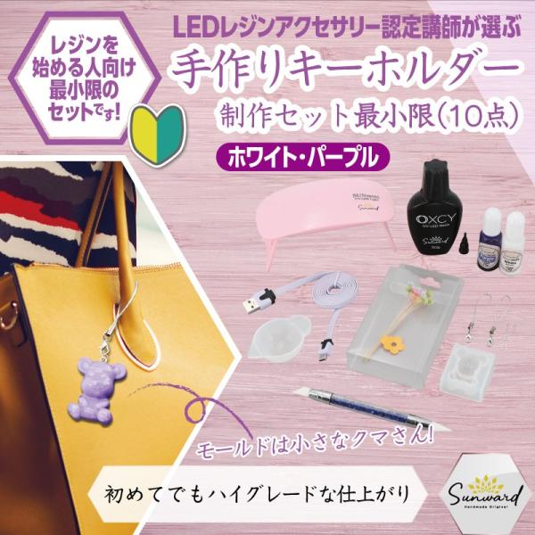 レジンキット レジン液 キーホルダーがつくれる 素材 ツール が10点入り 着色剤は ホワイト・パー...