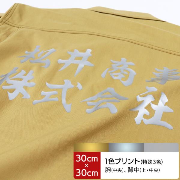 プリント加工-6 プリントカラー：金・銀・反射 プリント位置：胸中央・背中上・背中中央(30cm×3...