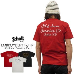 Schottショット半袖 刺繍 クルーネック Tシャツ "OLD IRON"｜super-rag