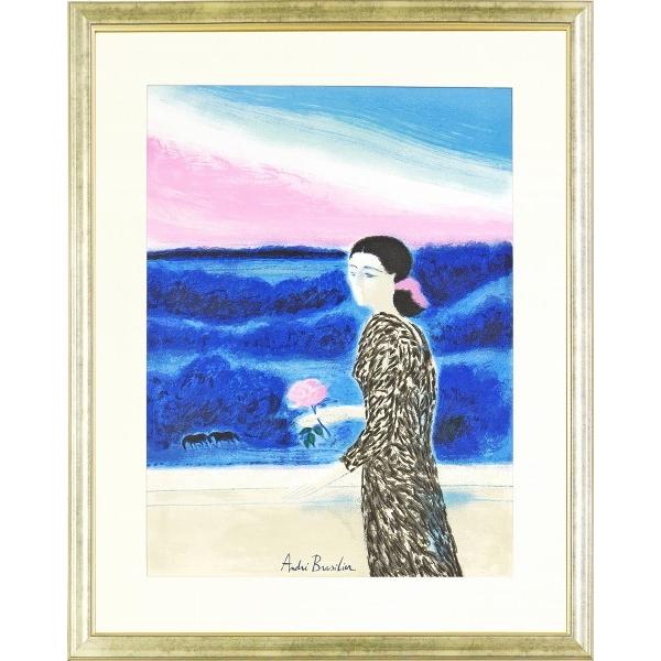 アンドレ・ブラジリエ『薔薇の瞑想』リトグラフ 【絵画 額付 新品 版画】