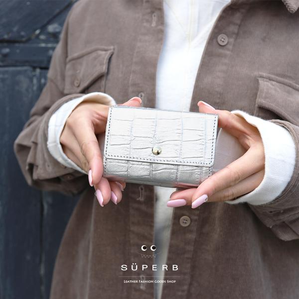 【クロコ型ミニウォレット/全14色】ミニマムで大人カワイイ小さくて大容量のコンパクト三つ折り財布 S...