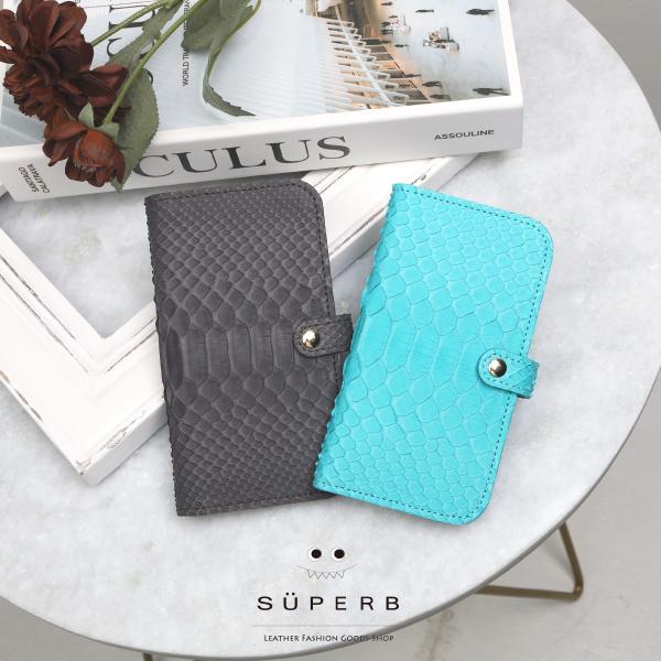 【パイソンスマホ/全11色】ダイヤモンドパイソンレザーのラグジュアリーに仕上げた手帳型スマホケース【...