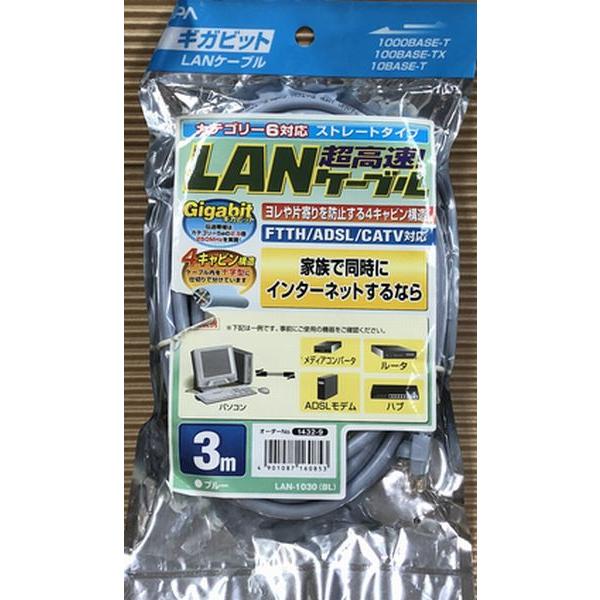 3m LANケーブル超高速ストレートLAN-1030(BL)