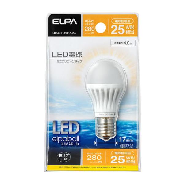 ELPA LED電球 LDA4L-H-E17-G403 ミニクリプトン球形 口金直径17mm 25W...