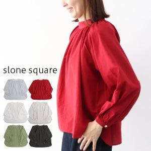 【全品10％offクーポン配布中】 slone square 28033 スロンスクエア 東炊きローンスタンドギャザーラグランブラウス｜supereasy-japan