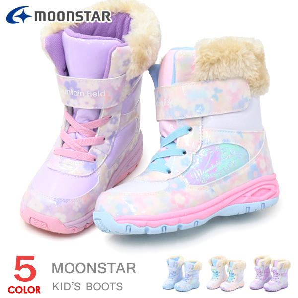 ムーンスター ブーツ キッズ スノーブーツ 女の子 防寒ブーツ 防水 防滑 花柄 かわいい 雪遊び ...