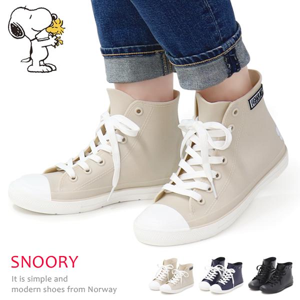 スヌーピー 防水 スニーカー レインシューズ レディース ハイカット レインブーツ PEANUTS ...
