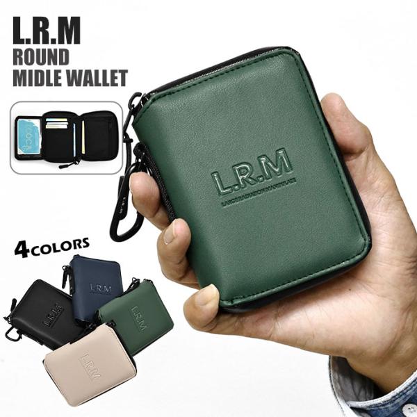 ミドル財布 財布 メンズ おしゃれ L.R.M フェイクレザー TPUプリント ラウンドファスナー ...