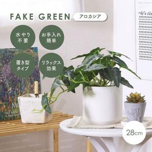 人工観葉植物 フェイクグリーン アロカシア セラミックポット 卓上 人工植物 観葉植物 おしゃれ フェイク 造花 グリーン インテリア｜superkagu