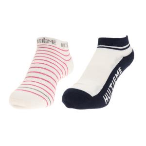 ウィッテム（HUITIEME） テニス レディース 2足組 ソックス ボーダー HU20S25LS733107WHPK 吸汗速乾/抗菌防臭 靴下 （レディース）