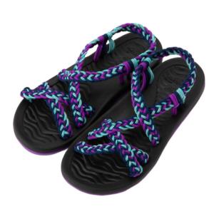 ベアパウ サンダル レディース ぺたんこ 手編みサンダル QE STORY BESS-002 PPL 紫 × 黒