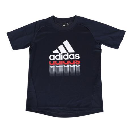 アディダス（adidas）（キッズ）Tシャツ 半袖 キッズ ジュニア ニット ドライ 黒 ブラック ...