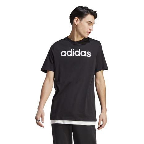 アディダス（adidas）（メンズ）半袖Tシャツ メンズ  黒 エッセンシャルズ リニア刺しゅうロゴ...