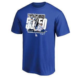 エムエルビー（MLB）（メンズ、レディース）50-50 野球ウェア 大谷翔平 50-50 FIRST ONE IN MLB HISTORY Tシャツ ML01-24FW-0006-BLU