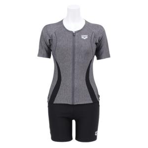 アリーナ（ARENA）（レディース）水着 フィットネスセパレーツ すらっとセパ グレー 黒 M-LLサイズAS5SWF43L GYBK 水泳 カバーバック 半袖 差し込みパッド