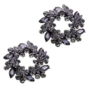 花輪 シューズクリップ ワンタッチ着脱 1足分 豪華 クリスタル フラワー リーフ シューアクセサリ 靴飾