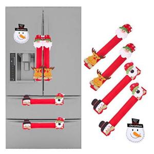 INCREWAY冷蔵庫のドアハンドルカバー4個とスノーマン冷蔵庫ステッカーのセット, クリスマスデコレーション --